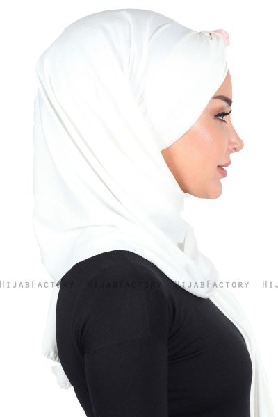 Mikaela - Creme & Gammelrosa Praktisk Bumull Hijab