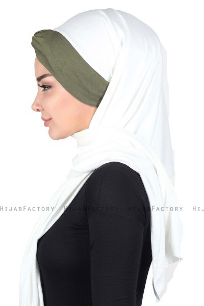 Mikaela - Creme & Khaki Praktisk Bumull Hijab