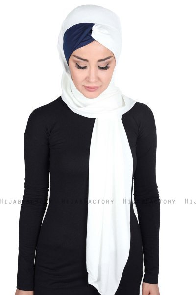 Mikaela - Creme & Marineblå Praktisk Bumull Hijab