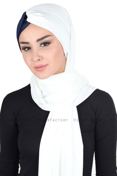 Mikaela - Creme & Marineblå Praktisk Bumull Hijab