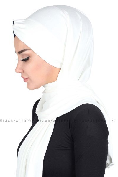 Mikaela - Creme & Marineblå Praktisk Bumull Hijab