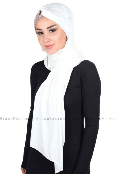 Mikaela - Creme & Taupe Praktisk Bumull Hijab