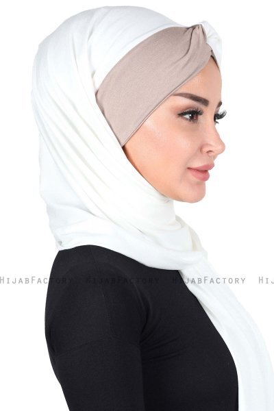 Mikaela - Creme & Taupe Praktisk Bumull Hijab