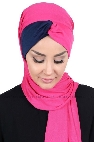 Mikaela - Fuchsia & Marineblå Praktisk Bumull Hijab