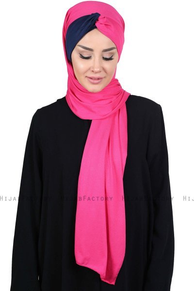 Mikaela - Fuchsia & Marineblå Praktisk Bumull Hijab