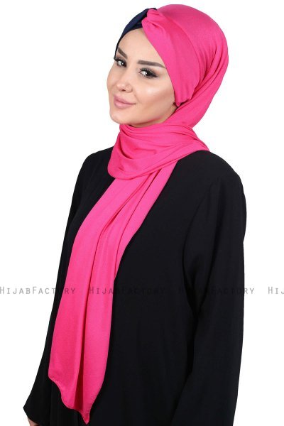 Mikaela - Fuchsia & Marineblå Praktisk Bumull Hijab