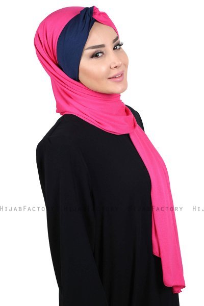 Mikaela - Fuchsia & Marineblå Praktisk Bumull Hijab