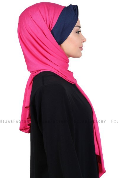 Mikaela - Fuchsia & Marineblå Praktisk Bumull Hijab