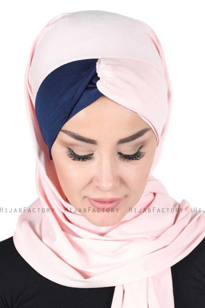 Mikaela - Gammelrosa & Marineblå Praktisk Bumull Hijab