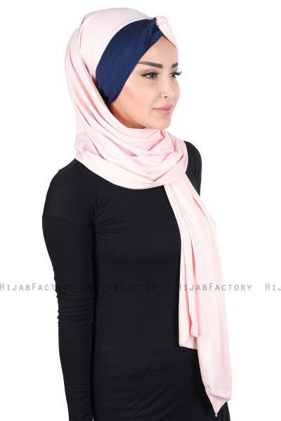 Mikaela - Gammelrosa & Marineblå Praktisk Bumull Hijab