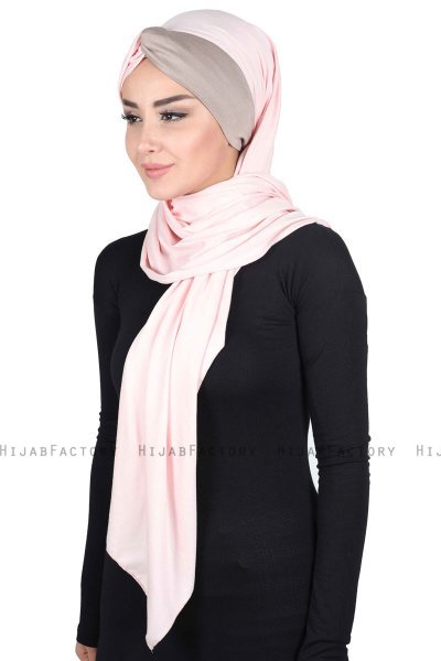 Mikaela - Gammelrosa & Taupe Praktisk Bumull Hijab
