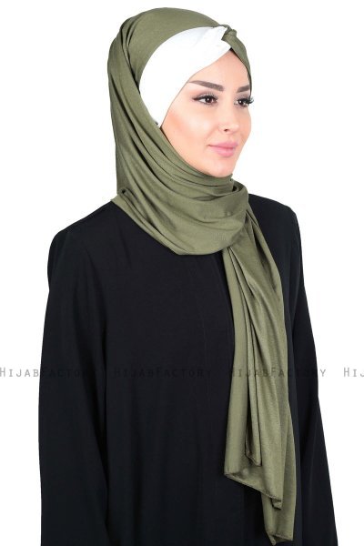 Mikaela - Khaki & Creme Praktisk Bumull Hijab