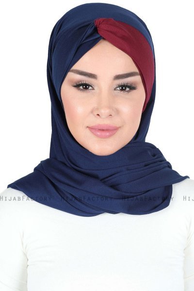 Mikaela - Marineblå & Bordeaux Praktisk Bumull Hijab