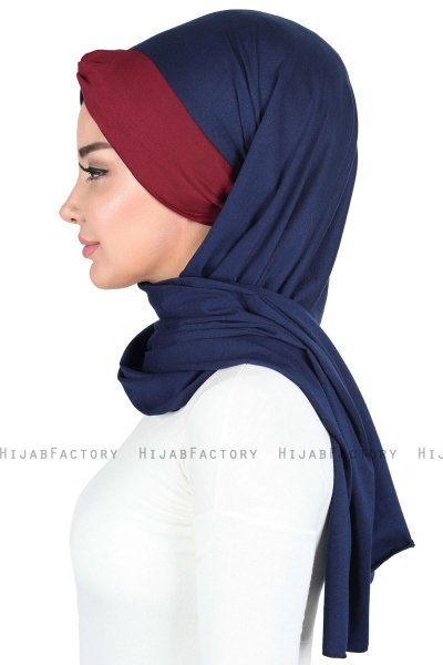 Mikaela - Marineblå & Bordeaux Praktisk Bumull Hijab