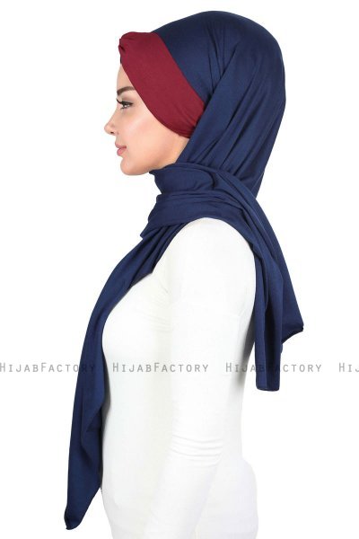 Mikaela - Marineblå & Bordeaux Praktisk Bumull Hijab