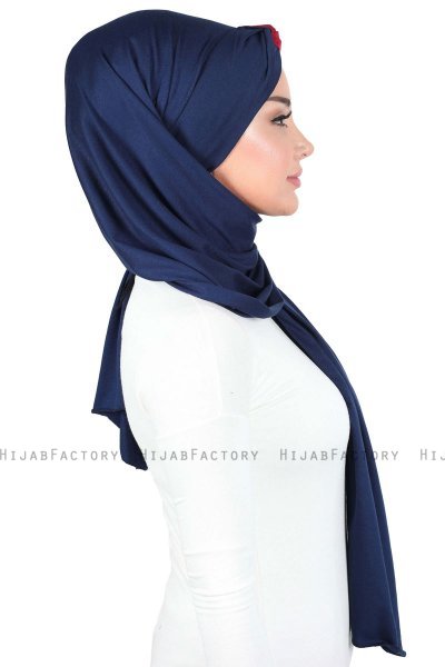 Mikaela - Marineblå & Bordeaux Praktisk Bumull Hijab