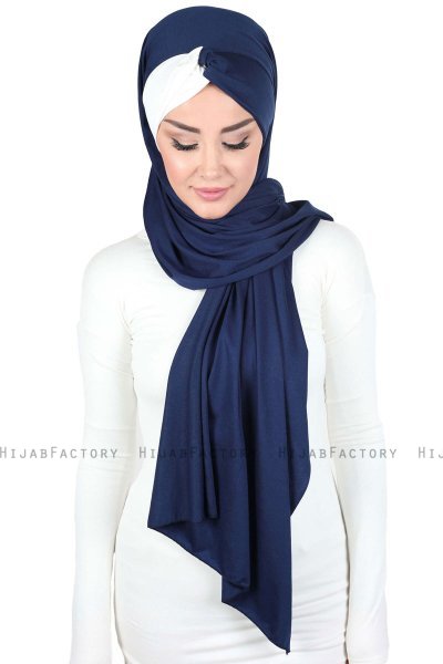 Mikaela - Marineblå & Creme Praktisk Bumull Hijab