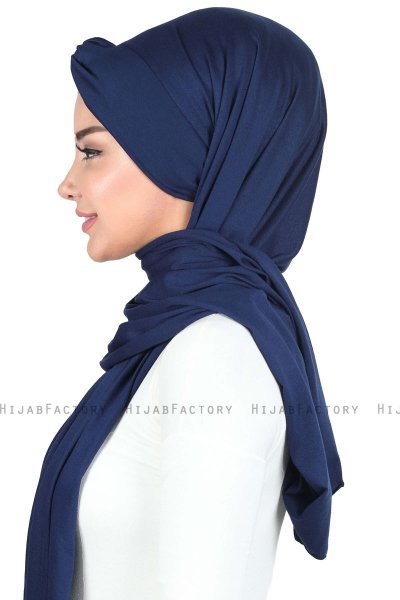 Mikaela - Marineblå & Creme Praktisk Bumull Hijab
