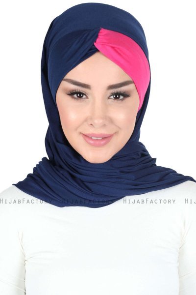 Mikaela - Marineblå & Fuchsia Praktisk Bumull Hijab