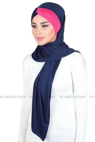 Mikaela - Marineblå & Fuchsia Praktisk Bumull Hijab