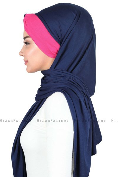 Mikaela - Marineblå & Fuchsia Praktisk Bumull Hijab