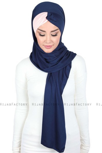 Mikaela - Marineblå & Gammelrosa Praktisk Bumull Hijab