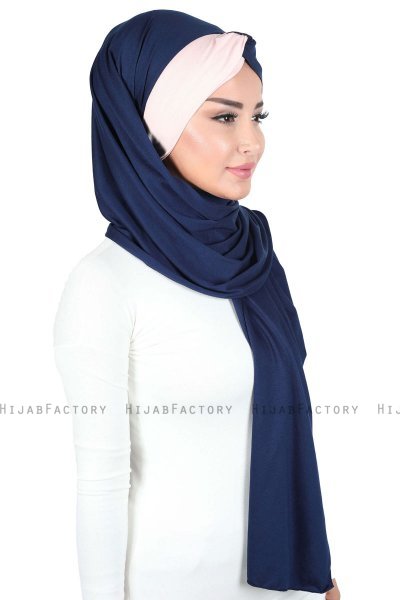 Mikaela - Marineblå & Gammelrosa Praktisk Bumull Hijab