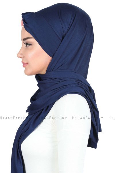 Mikaela - Marineblå & Gammelrosa Praktisk Bumull Hijab