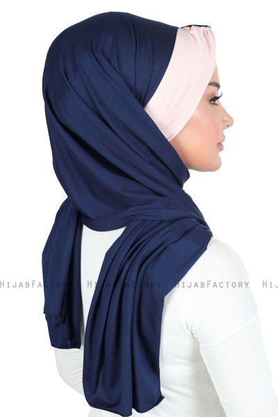 Mikaela - Marineblå & Gammelrosa Praktisk Bumull Hijab