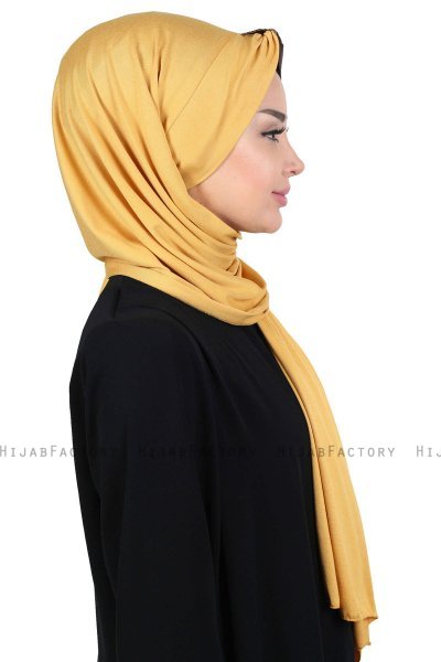 Mikaela - Sennepsgul & Brun Praktisk Bumull Hijab