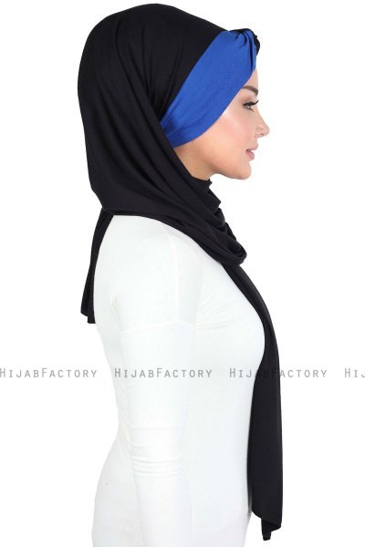 Mikaela - Svart & Blå Praktisk Bumull Hijab