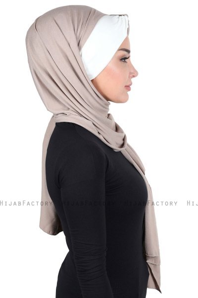 Mikaela - Taupe & Creme Praktisk Bumull Hijab