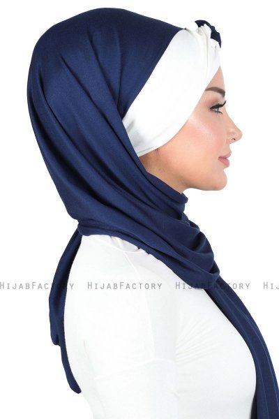 Mikaela - Marineblå & Creme Praktisk Bumull Hijab