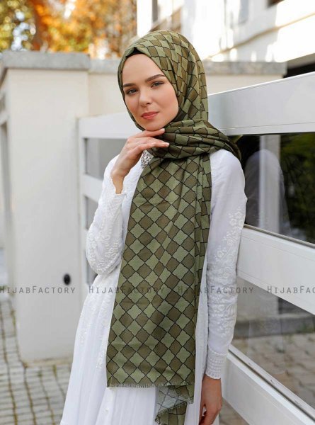 Nakia - Khaki Mønstret Hijab - Sal Evi