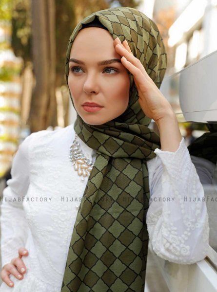 Nakia - Khaki Mønstret Hijab - Sal Evi