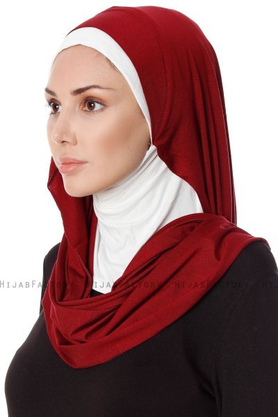 Naz - Bordeaux & Creme Praktisk One Piece Hijab - Ecardin