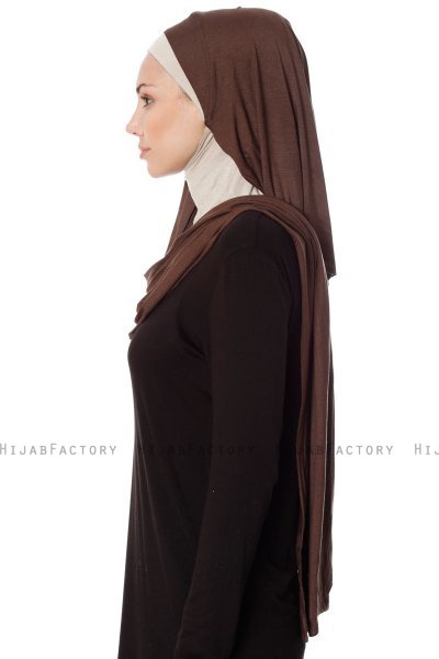 Naz - Brun & Lys Taupe Praktisk One Piece Hijab - Ecardin