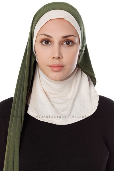 Naz - Khaki & Lys Beige Praktisk One Piece Hijab - Ecardin