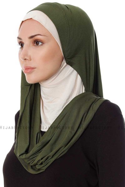 Naz - Khaki & Lys Beige Praktisk One Piece Hijab - Ecardin