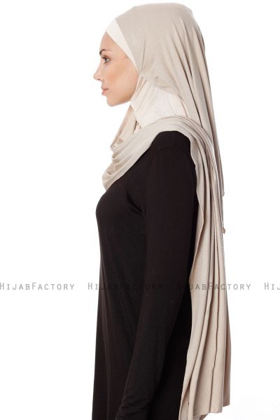 Naz - Lys Taupe & Lys Beige Praktisk One Piece Hijab - Ecardin