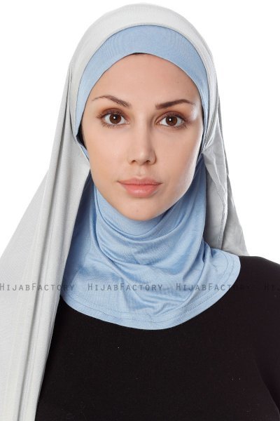 Naz - Lysegrå & Lyseblå Praktisk One Piece Hijab - Ecardin