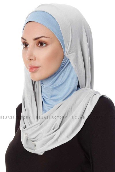 Naz - Lysegrå & Lyseblå Praktisk One Piece Hijab - Ecardin