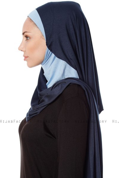 Naz - Marineblå & Lyseblå Praktisk One Piece Hijab - Ecardin