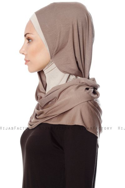 Naz - Mørk Taupe & Lys Taupe Praktisk One Piece Hijab - Ecardin