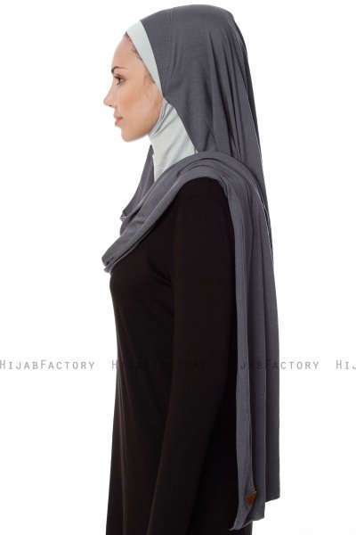 Naz - Mørk Grå & Lysegrå Praktisk One Piece Hijab - Ecardin