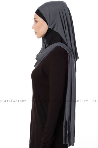 Naz - Mørk Grå & Svart Praktisk One Piece Hijab - Ecardin
