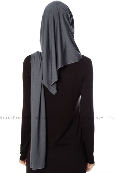 Naz - Mørk Grå & Svart Praktisk One Piece Hijab - Ecardin