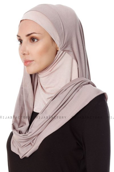 Naz - Steingrå & Gammelrosa Praktisk One Piece Hijab - Ecardin