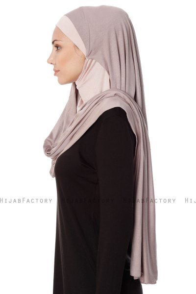 Naz - Steingrå & Gammelrosa Praktisk One Piece Hijab - Ecardin