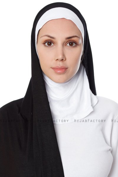 Naz - Svart & Hvit Praktisk One Piece Hijab - Ecardin
